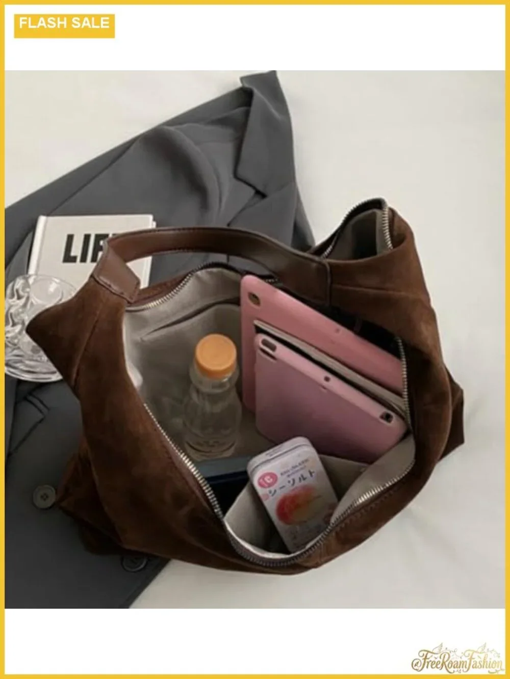 Faux Suede Tote Hobo Bag Women Shoulder Purse Crescent Handbag